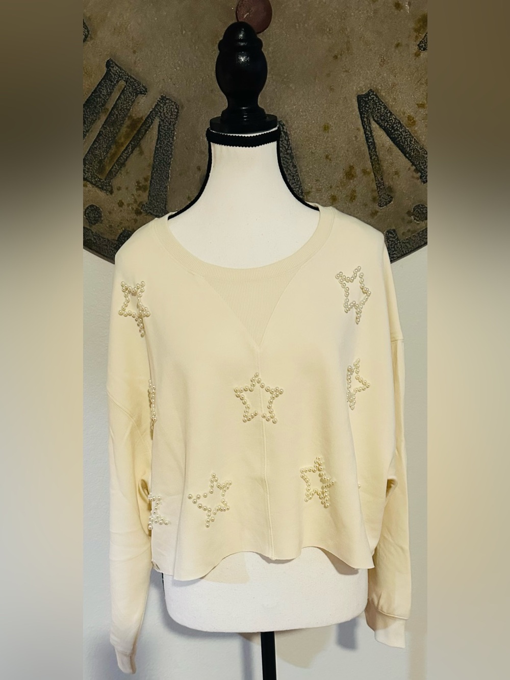 Simply Southern Cream Star-Pearl Embellished Pullover